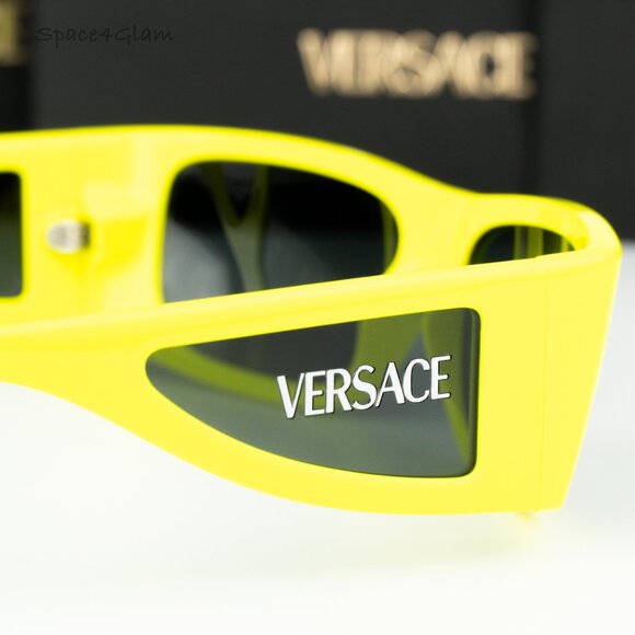 BRAND NEW Versace VE4482 544987 LOGO Yellow Grey Rectangular Unisex Sunglasses - Picture 5 of 8